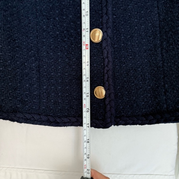 Aqua Navy Blazer Women’s Medium Tweed Jacket Gold Button Classic Chic - Picture 10 of 11